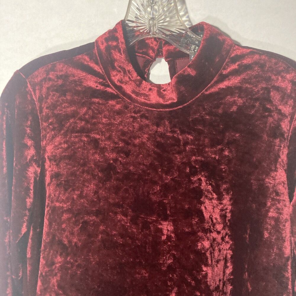 FOREVER 21 maroon velvet velour long sleeve mock neck a-line dress M - Picture 2 of 9